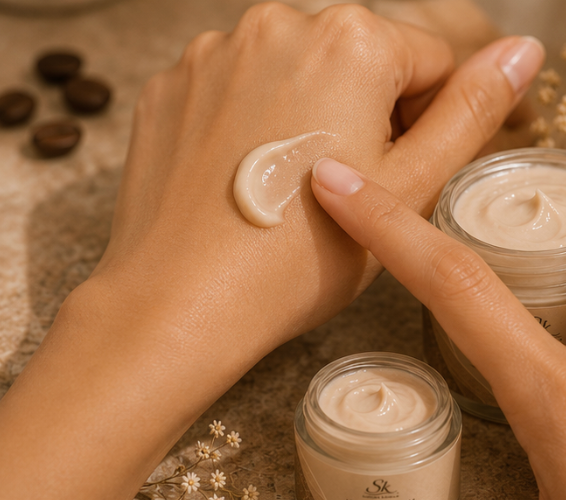 Sundara Kayakalp Coffee Extract Under Eye Cream applying on hand