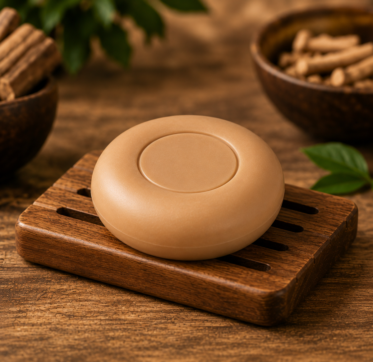 SK_Sandal_Soap_on_wooden_dish