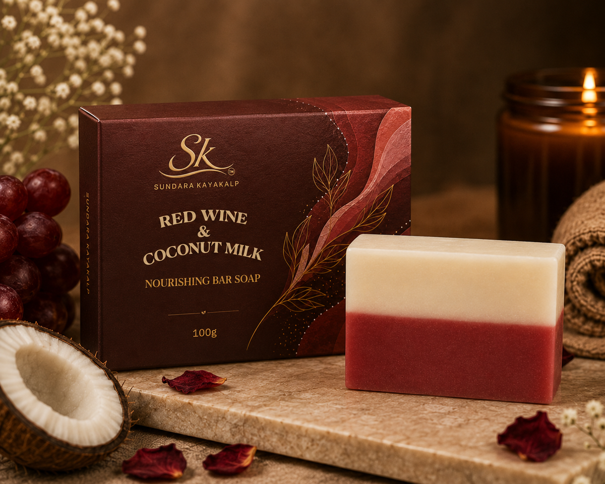Sundara Kayakalp Red Wine & Coconut Milk Soap with nourishing bar soap packaging