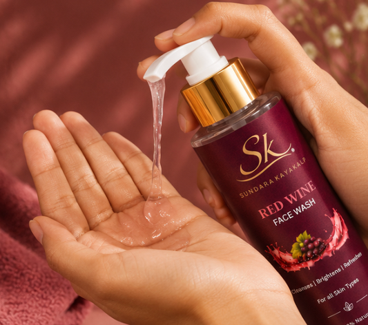 Sundara Kayakalp Red Wine Face Wash being dispensed into hand
